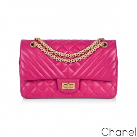 Chanel Fuchsia Pink Caviar Medium Chevron Quilted 2.55 Reissue Double Flap Bag